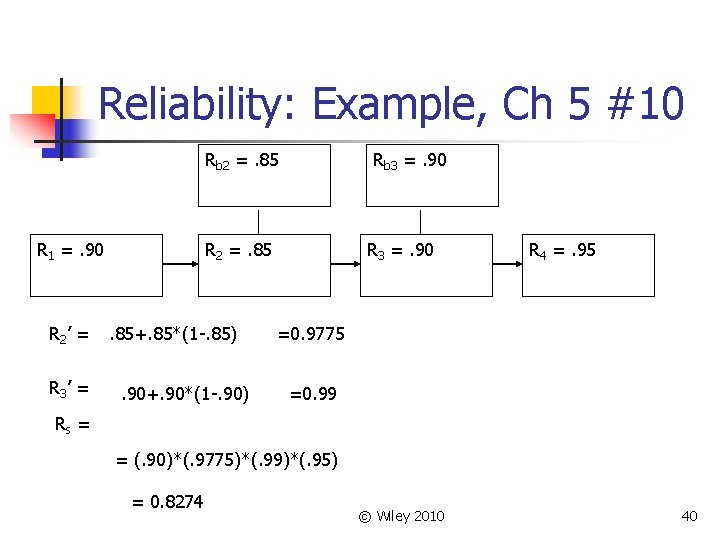 Reliability: Example, Ch 5 #10 Rb 2 =. 85 R 1 =. 90 R