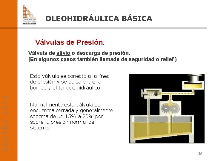 OLEOHIDRÁULICA BÁSICA Válvulas de Presión. Válvula de alivio o descarga de presión. (En algunos