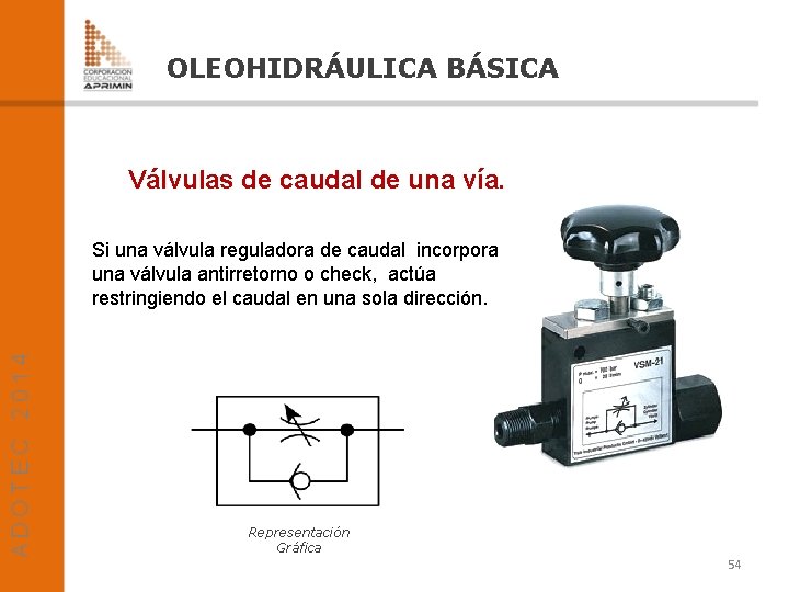 OLEOHIDRÁULICA BÁSICA Válvulas de caudal de una vía. Si una válvula reguladora de caudal