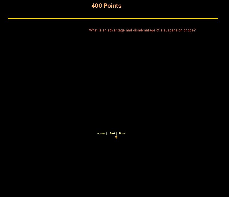 Jeopardy types of bridges 100 200 300 Stresses