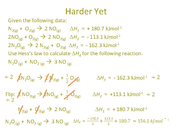 Harder Yet Given the following data: N 2(g) + O 2(g) 2 NO(g) ∆H