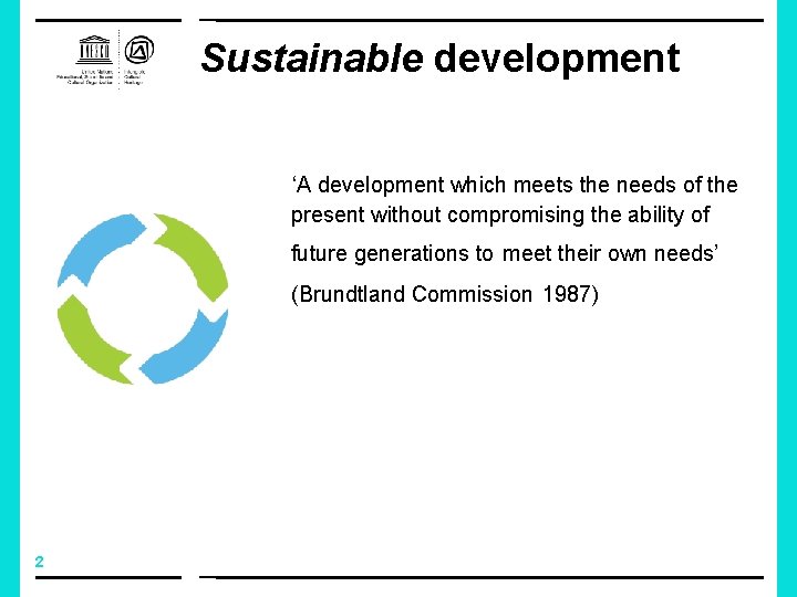 Sustainable development ‘A development which meets the needs of the present without compromising the