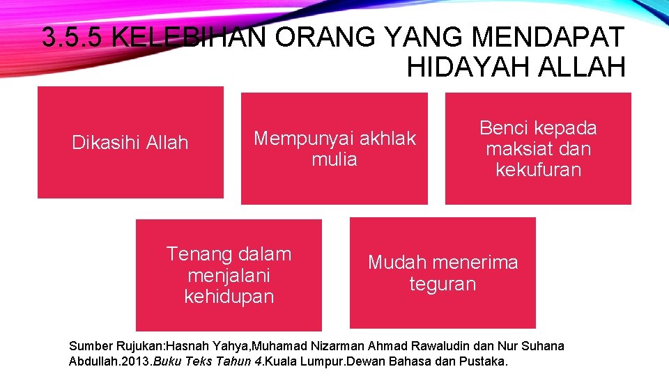 3. 5. 5 KELEBIHAN ORANG YANG MENDAPAT HIDAYAH ALLAH Dikasihi Allah Mempunyai akhlak mulia