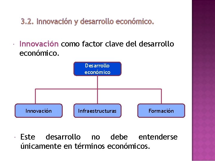  Innovación como factor clave del desarrollo económico. Desarrollo económico Innovación Infraestructuras Formación Este