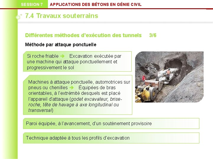 SESSION 7 APPLICATIONS DES BÉTONS EN GÉNIE CIVIL 7. 4 Travaux souterrains Différentes méthodes