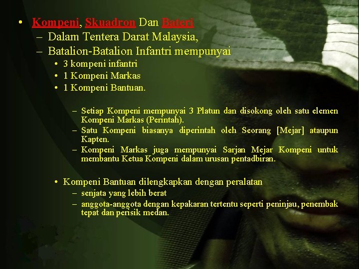  • Kompeni, Skuadron Dan Bateri – Dalam Tentera Darat Malaysia, – Batalion-Batalion Infantri