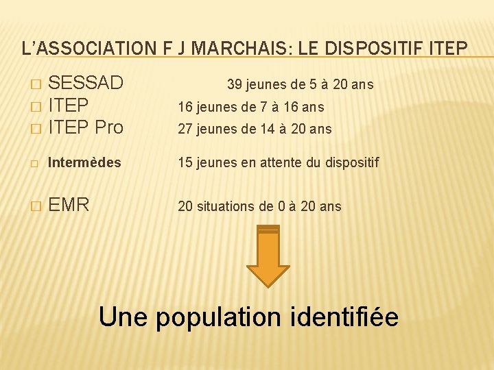 L’ASSOCIATION F J MARCHAIS: LE DISPOSITIF ITEP SESSAD � ITEP Pro � 39 jeunes