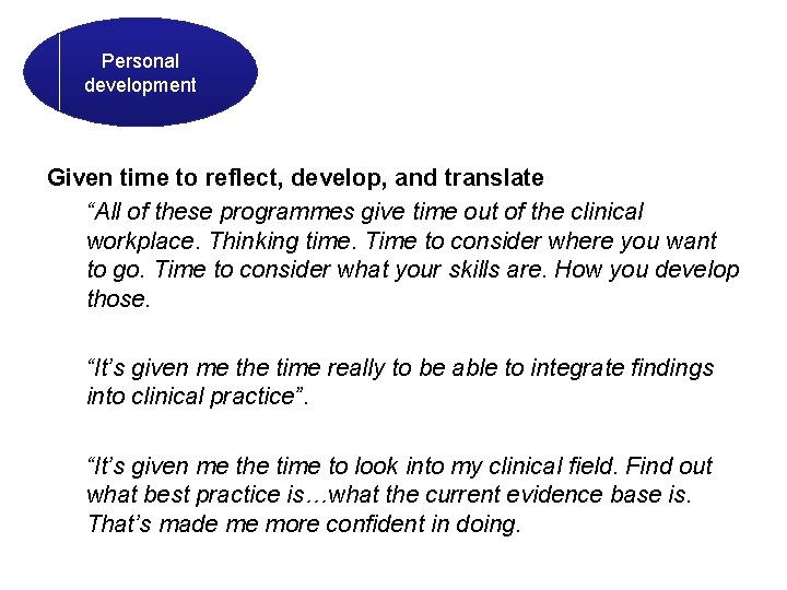 Personal development Given time to reflect, develop, and translate “All of these programmes give