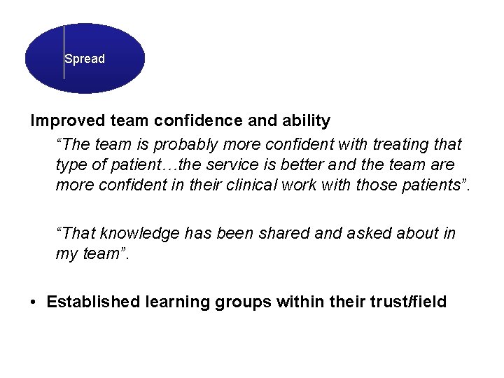 Spread Improved team confidence and ability “The team is probably more confident with treating