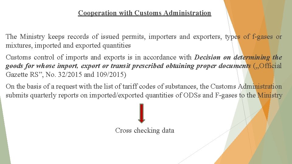 Cooperation with Customs Administration The Ministry keeps records of issued permits, importers and exporters,