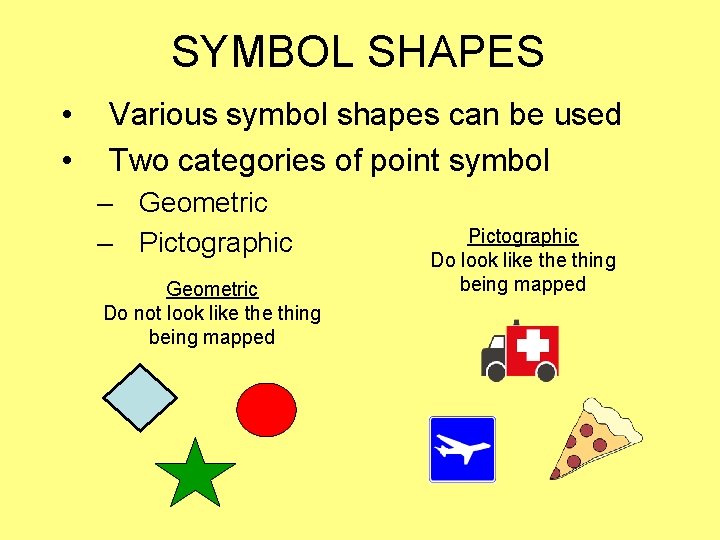 SYMBOL SHAPES • • Various symbol shapes can be used Two categories of point SYMBOL SHAPES • • Various symbol shapes can be used Two categories of point