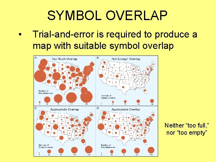 SYMBOL OVERLAP • Trial-and-error is required to produce a map with suitable symbol overlap