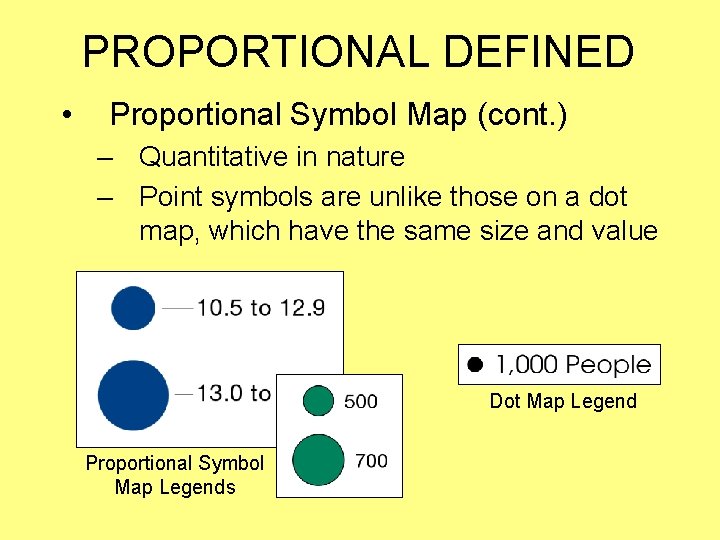 PROPORTIONAL DEFINED • Proportional Symbol Map (cont. ) – Quantitative in nature – Point