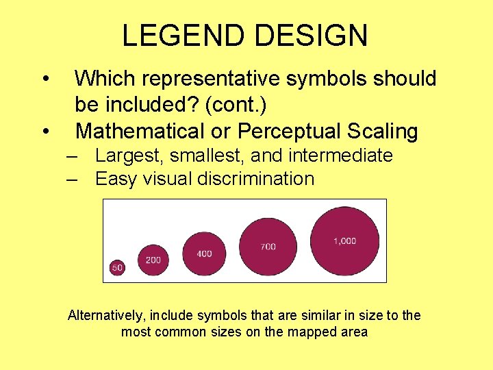 LEGEND DESIGN • • Which representative symbols should be included? (cont. ) Mathematical or