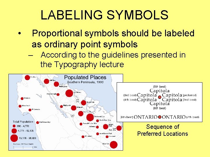 LABELING SYMBOLS • Proportional symbols should be labeled as ordinary point symbols – According