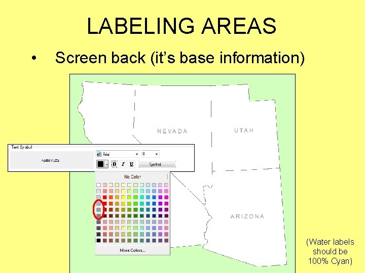 LABELING AREAS • Screen back (it’s base information) (Water labels should be 100% Cyan)