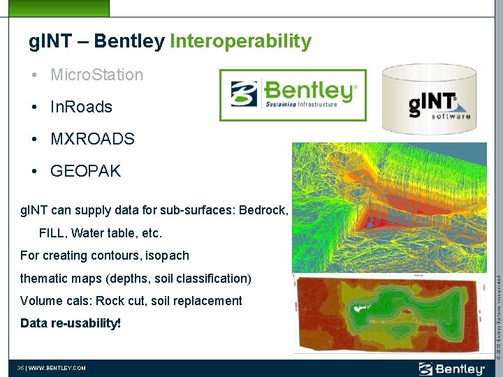 g. INT – Bentley Interoperability • Micro. Station • In. Roads • MXROADS •