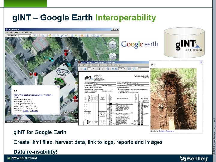 g. INT for Google Earth Create. kml files, harvest data, link to logs, reports
