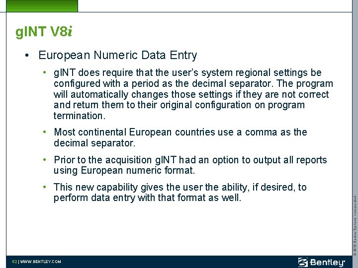 g. INT V 8 i • European Numeric Data Entry • g. INT does