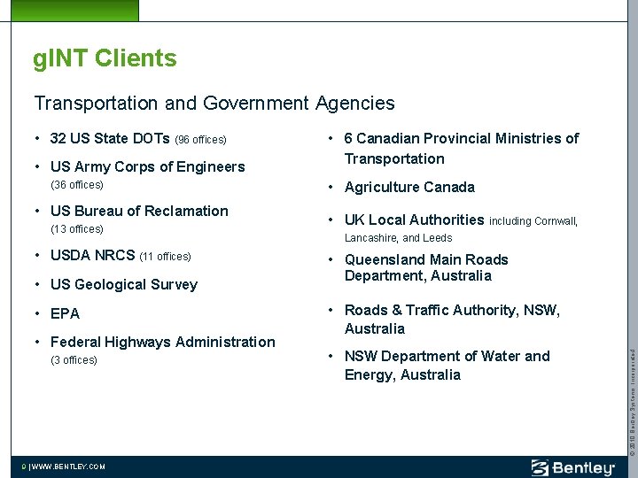 g. INT Clients Transportation and Government Agencies • US Army Corps of Engineers (36