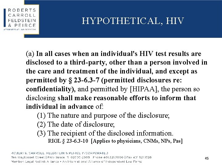 HYPOTHETICAL, HIV (a) In all cases when an individual's HIV test results are disclosed
