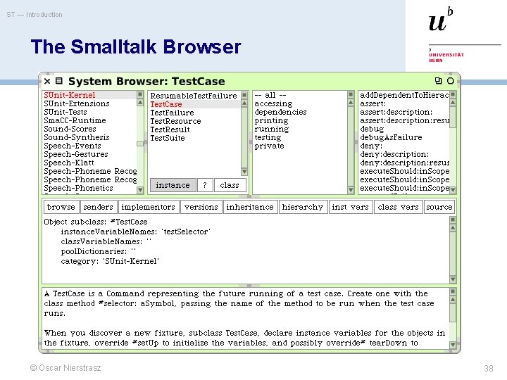 ST — Introduction The Smalltalk Browser © Oscar Nierstrasz 38 