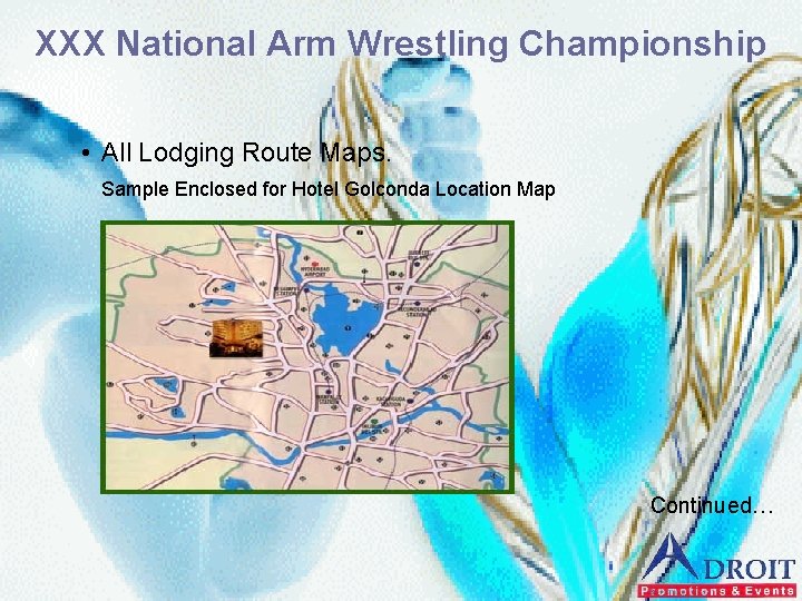 XXX National Arm Wrestling Championship • All Lodging Route Maps. Sample Enclosed for Hotel