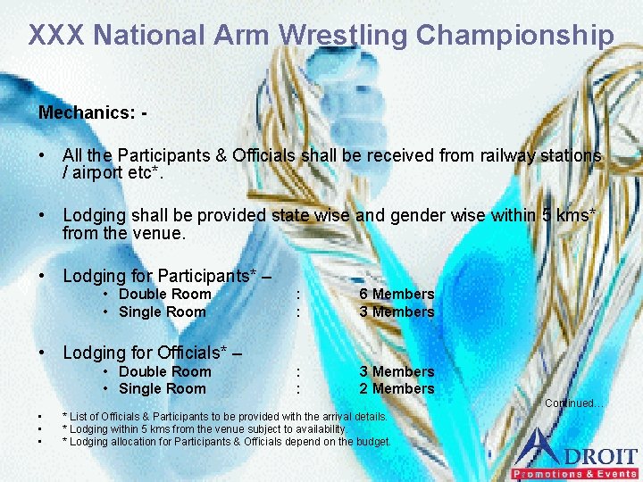 XXX National Arm Wrestling Championship Mechanics: - • All the Participants & Officials shall