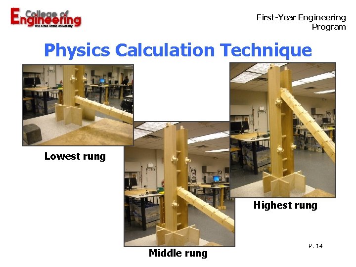  First-Year Engineering Program Physics Calculation Technique Lowest rung Highest rung Middle rung P.