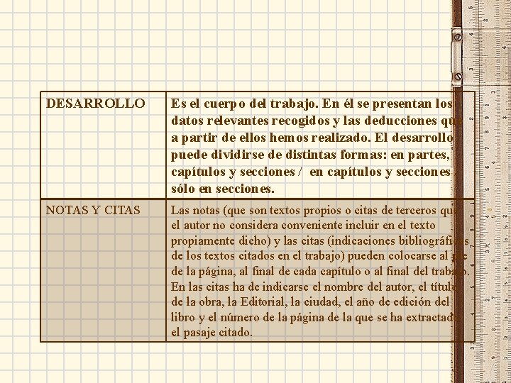 DESARROLLO Es el cuerpo del trabajo. En él se presentan los datos relevantes recogidos