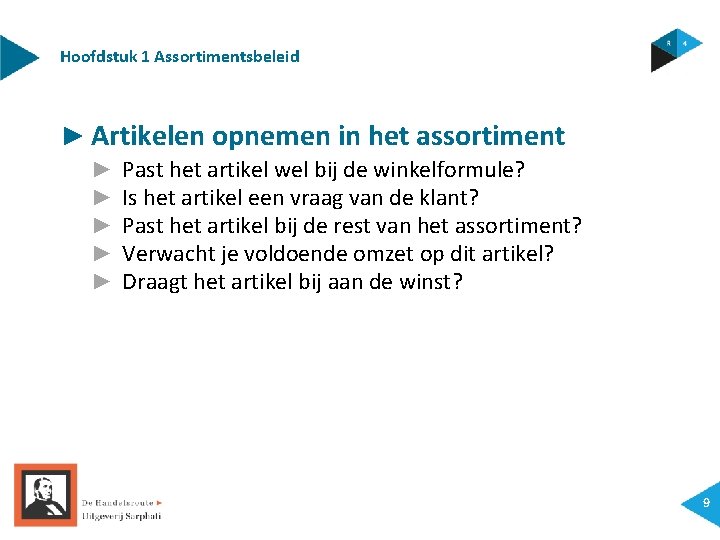 Hoofdstuk 1 Assortimentsbeleid ► Artikelen opnemen in het assortiment ► ► ► Past het