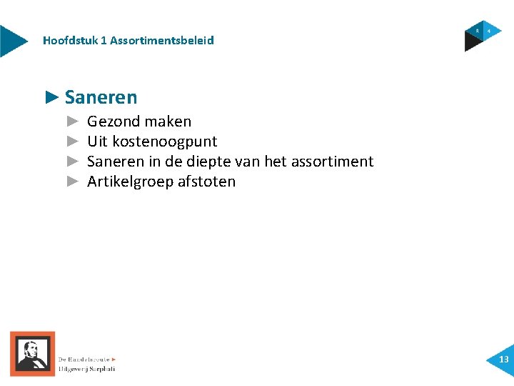 Hoofdstuk 1 Assortimentsbeleid ► Saneren ► ► Gezond maken Uit kostenoogpunt Saneren in de