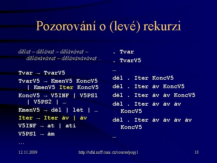 Pozorování o (levé) rekurzi dělat – dělávávat – dělávávávávat … Tvar → Tvar. V