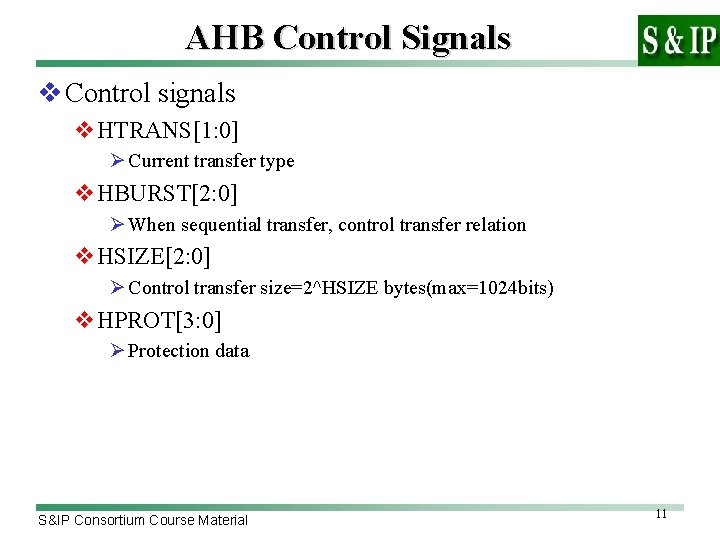 AHB Control Signals v Control signals v. HTRANS[1: 0] Ø Current transfer type v.