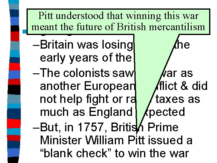 Theunderstood French & Indian War Pitt that winning this war meant the future of
