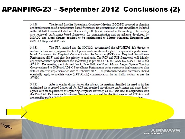 APANPIRG/23 – September 2012 Conclusions (2) 