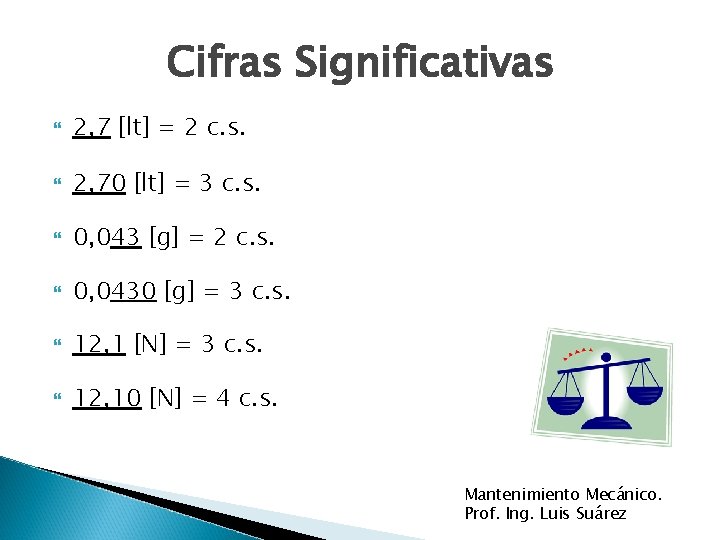 Cifras Significativas 2, 7 [lt] = 2 c. s. 2, 70 [lt] = 3