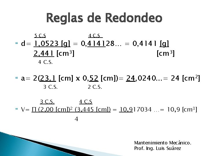 Reglas de Redondeo 5 C. S 4 C. S d= 1, 0523 [g] =