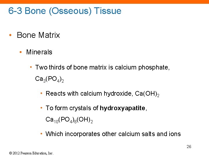 6 -3 Bone (Osseous) Tissue • Bone Matrix • Minerals • Two thirds of