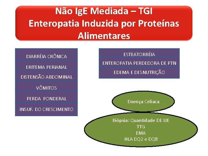 Não Ig. E Mediada – TGI Enteropatia Induzida por Proteínas Alimentares DIARRÉIA CRÔNICA ERITEMA