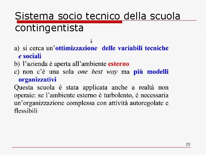 Sistema socio tecnico della scuola contingentista 23 
