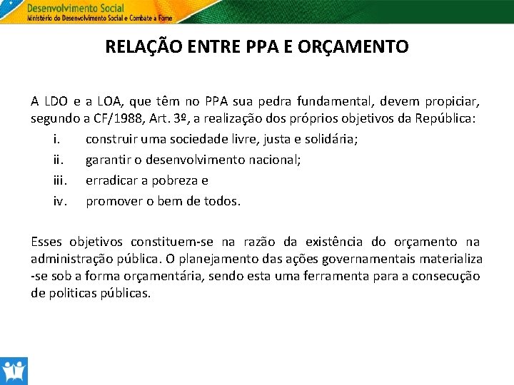 RELAÇÃO ENTRE PPA E ORÇAMENTO A LDO e a LOA, que têm no PPA