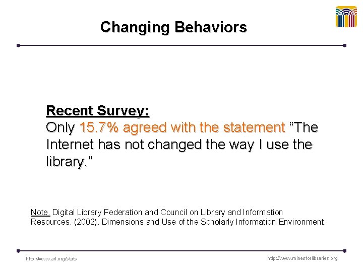 Changing Behaviors Recent Survey: Only 15. 7% agreed with the statement “The Internet has