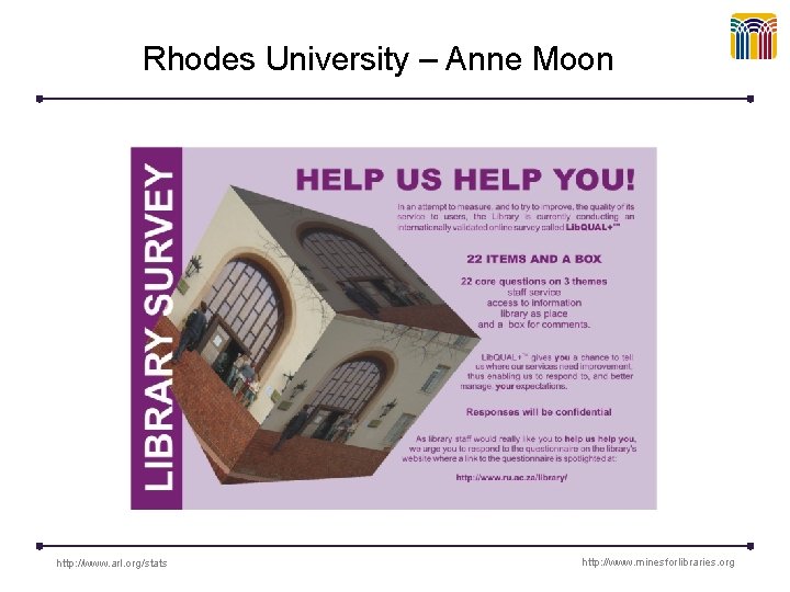 Rhodes University – Anne Moon http: //www. arl. org/stats http: //www. minesforlibraries. org 