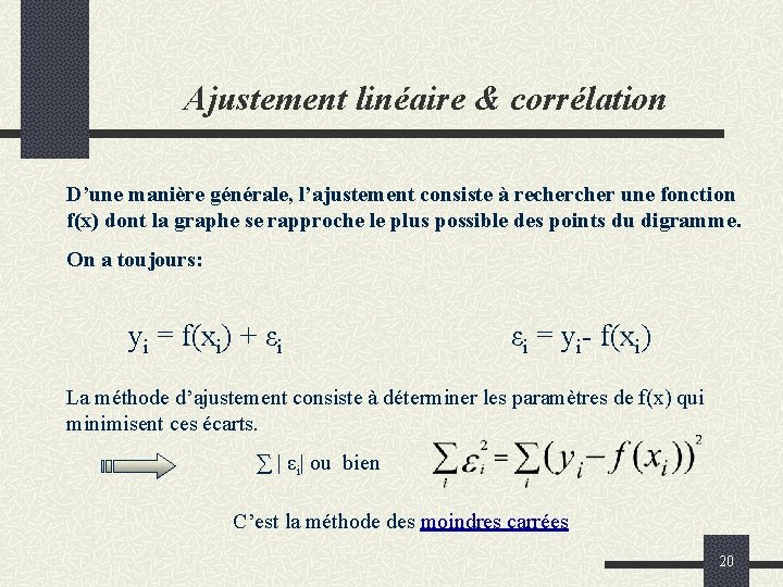 Ajustement linéaire & corrélation D’une manière générale, l’ajustement consiste à recher une fonction f(x)