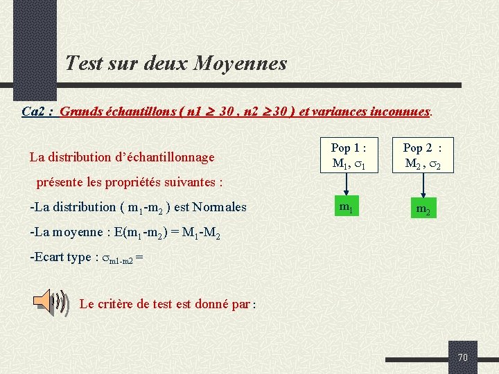 Test sur deux Moyennes Ca 2 : Grands échantillons ( n 1 30 ,