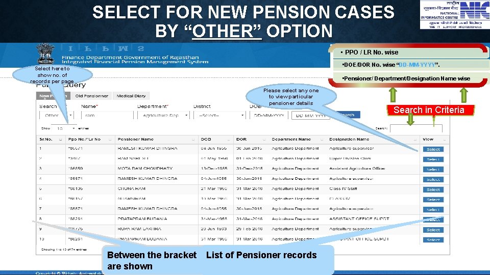 SELECT FOR NEW PENSION CASES BY “OTHER” OPTION • PPO / LR No. wise