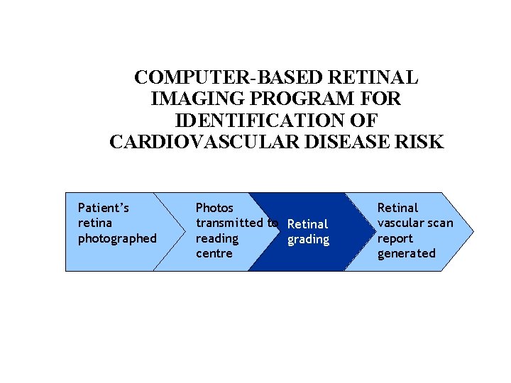 COMPUTER-BASED RETINAL IMAGING PROGRAM FOR IDENTIFICATION OF CARDIOVASCULAR DISEASE RISK Patient’s retina photographed Photos