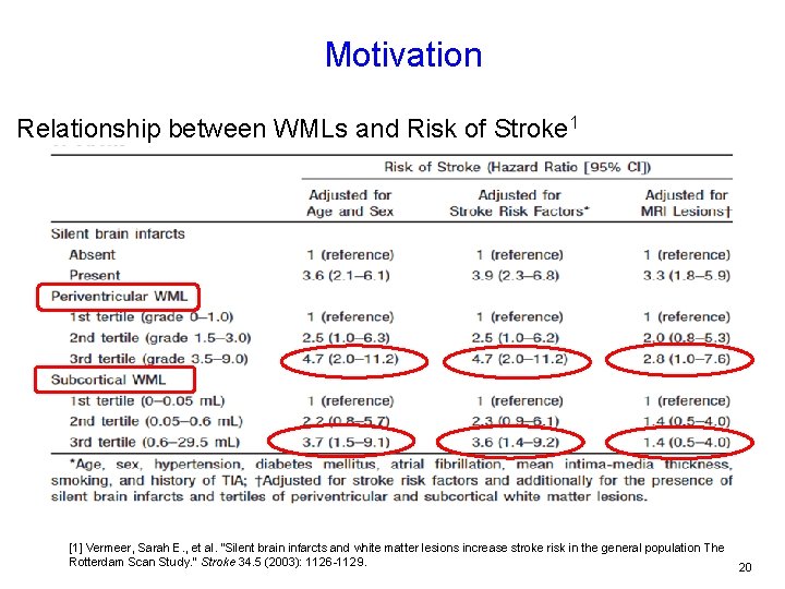 Motivation Relationship between WMLs and Risk of Stroke 1 [1] Vermeer, Sarah E. ,