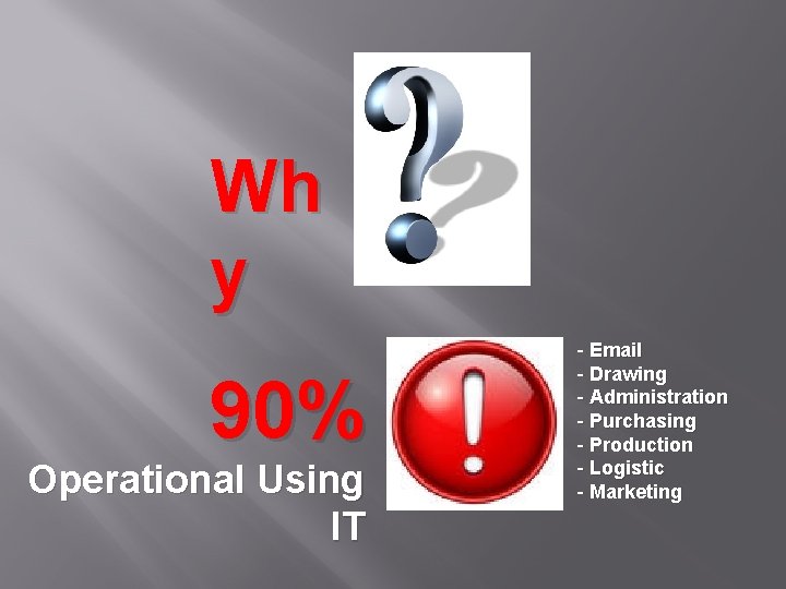 Wh y 90% Operational Using IT - Email - Drawing - Administration - Purchasing